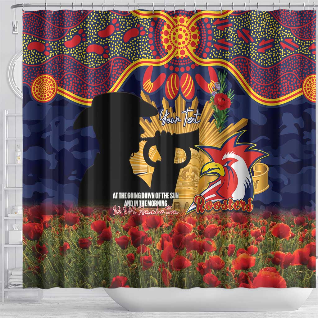 Personalised Roosters Rugby ANZAC Day Shower Curtain Last Post Poppy We Will Remember Them