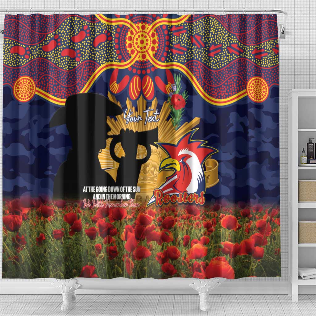 Personalised Roosters Rugby ANZAC Day Shower Curtain Last Post Poppy We Will Remember Them