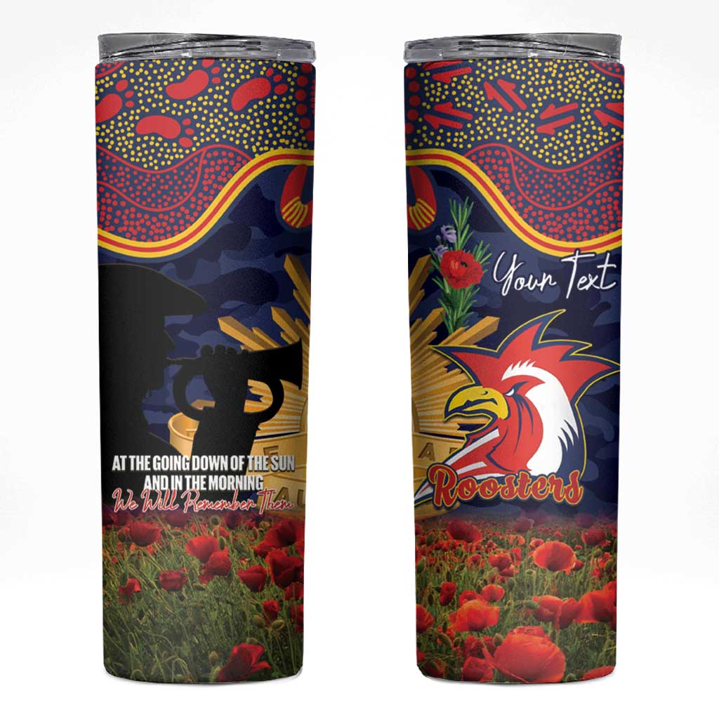 Personalised Roosters Rugby ANZAC Day Skinny Tumbler Last Post Poppy We Will Remember Them