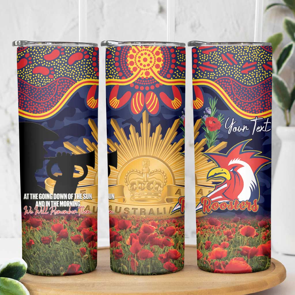 Personalised Roosters Rugby ANZAC Day Skinny Tumbler Last Post Poppy We Will Remember Them