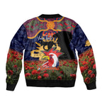 Personalised Roosters Rugby ANZAC Day Sleeve Zip Bomber Jacket Last Post Poppy We Will Remember Them