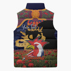 Personalised Roosters Rugby ANZAC Day Sleeveless Puffer Jacket Last Post Poppy We Will Remember Them