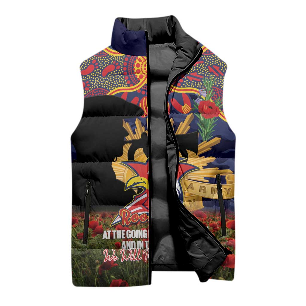 Personalised Roosters Rugby ANZAC Day Sleeveless Puffer Jacket Last Post Poppy We Will Remember Them