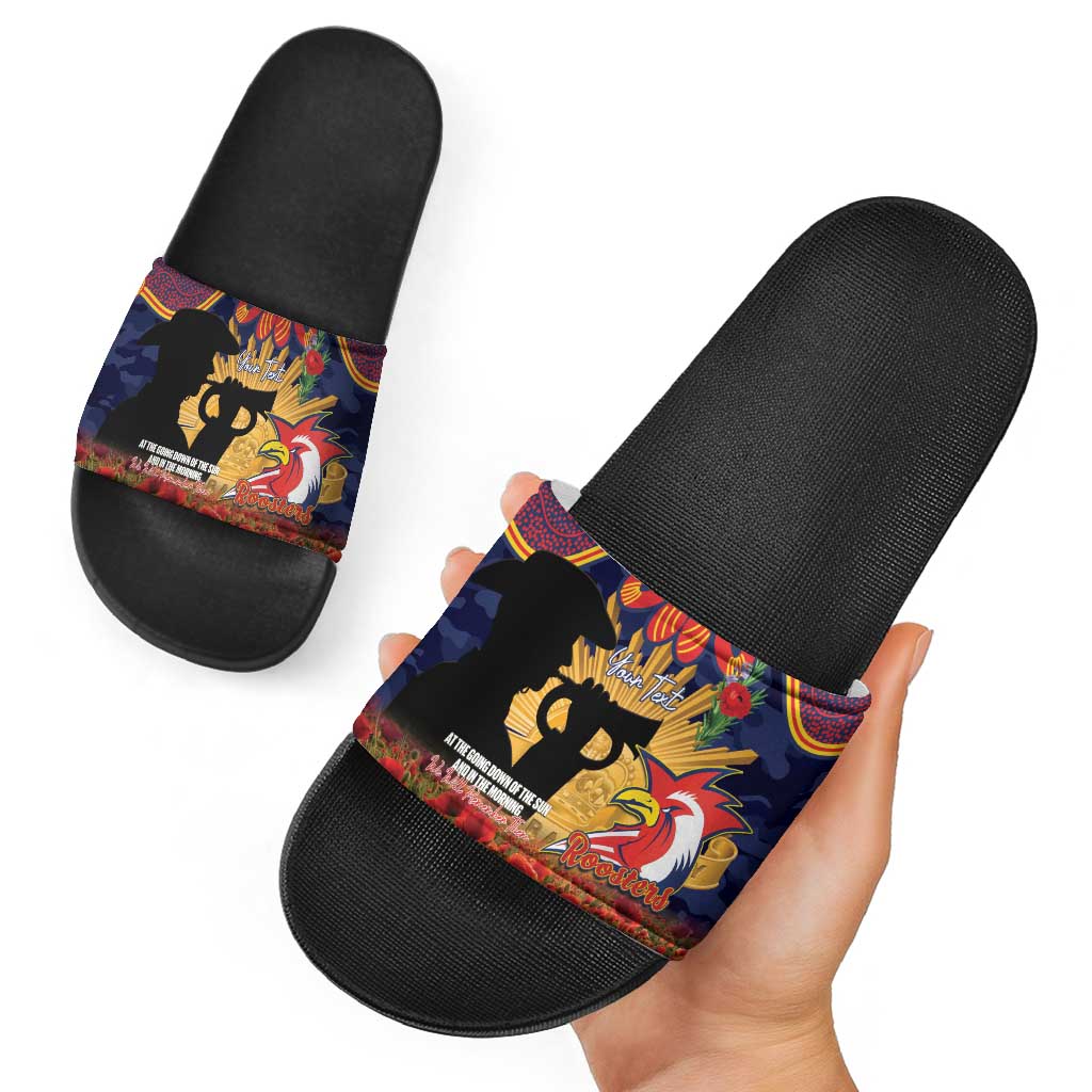 Personalised Roosters Rugby ANZAC Day Slide Sandals Last Post Poppy We Will Remember Them