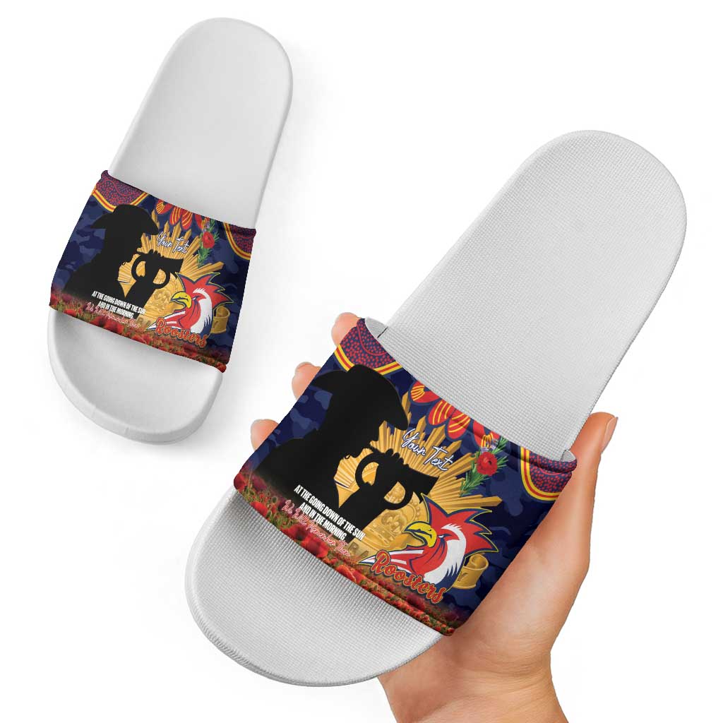 Personalised Roosters Rugby ANZAC Day Slide Sandals Last Post Poppy We Will Remember Them