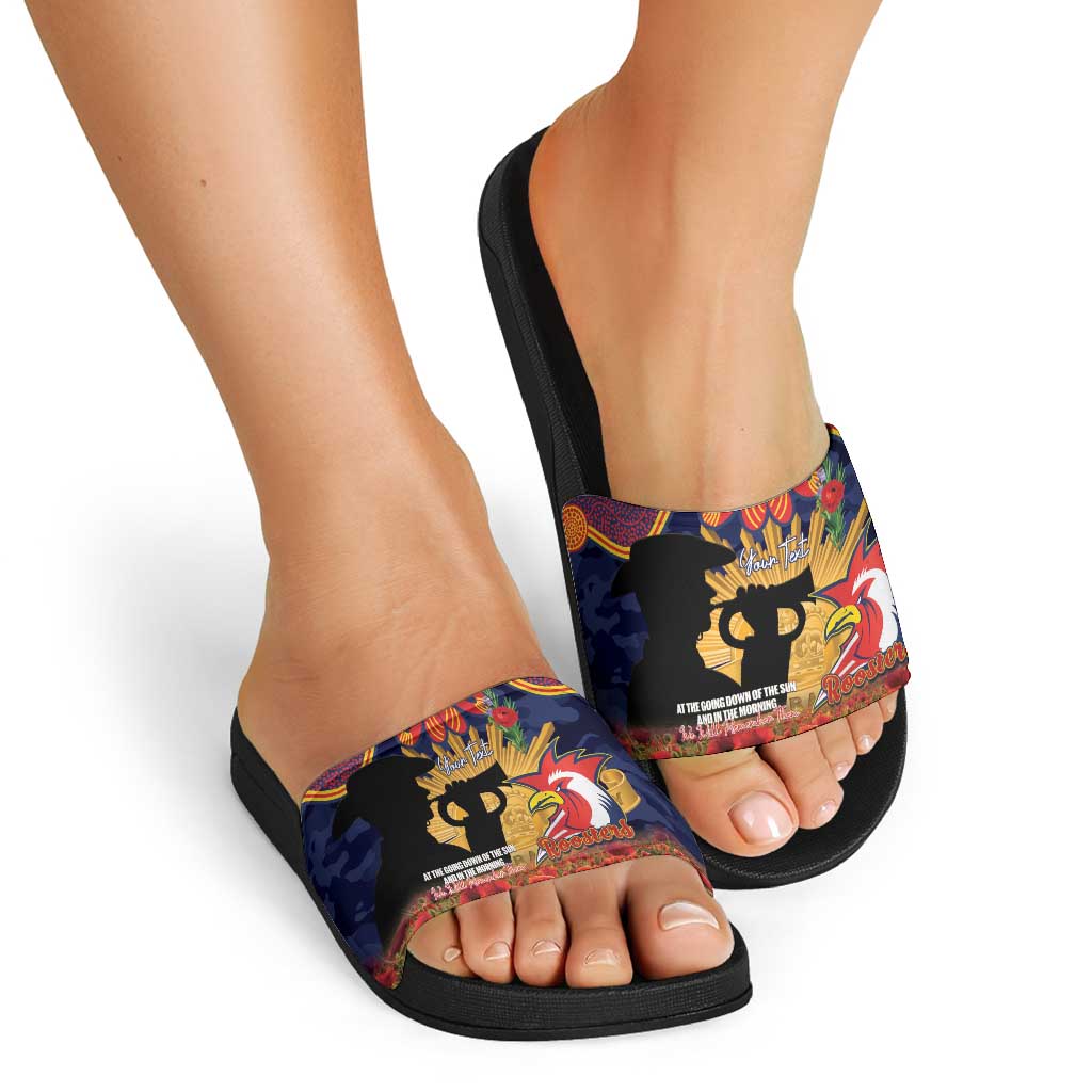 Personalised Roosters Rugby ANZAC Day Slide Sandals Last Post Poppy We Will Remember Them