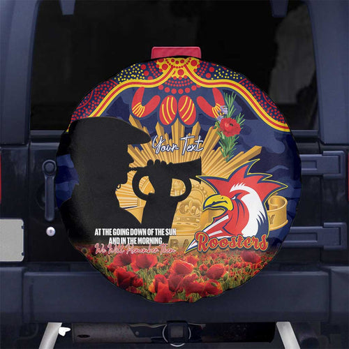 Personalised Roosters Rugby ANZAC Day Spare Tire Cover Last Post Poppy We Will Remember Them