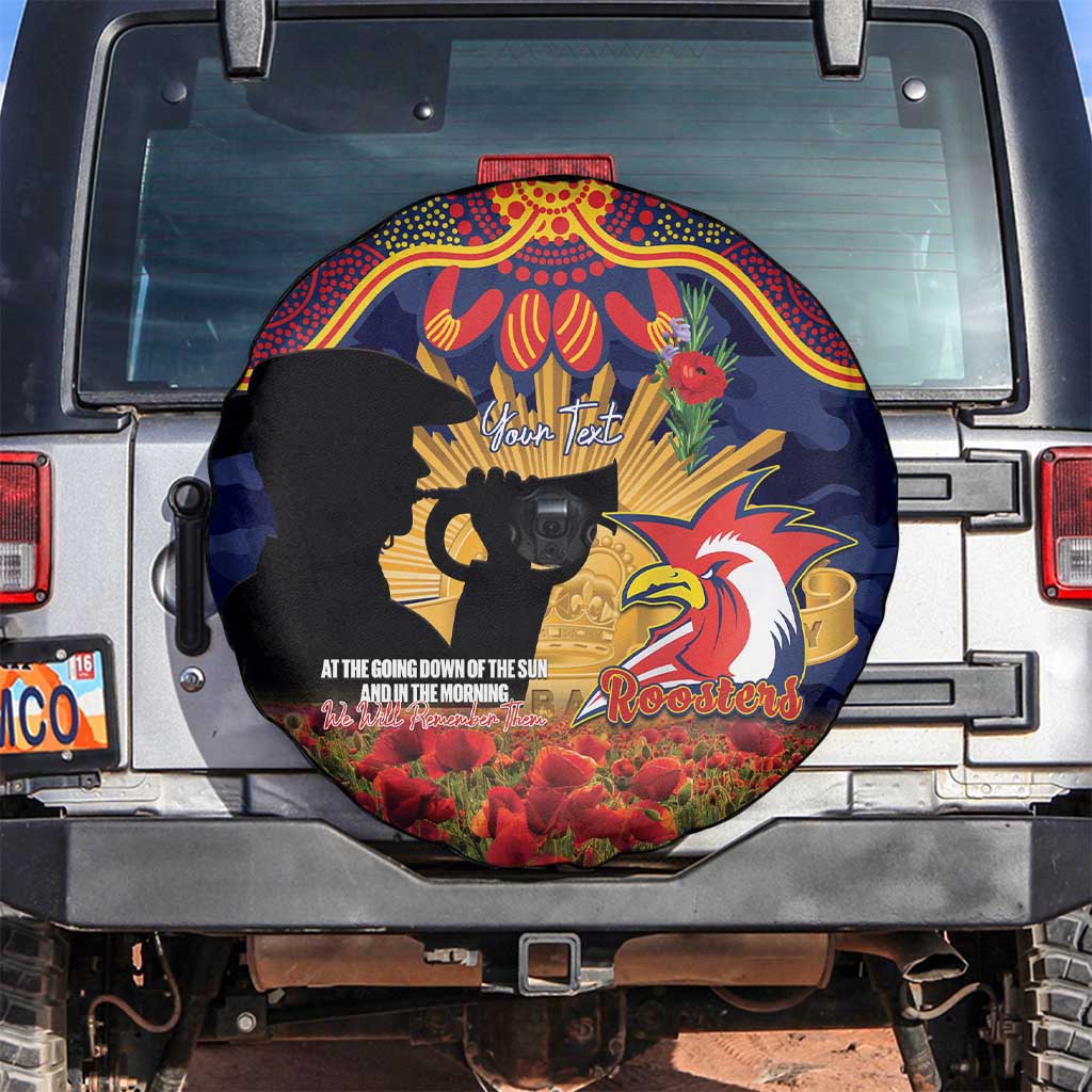 Personalised Roosters Rugby ANZAC Day Spare Tire Cover Last Post Poppy We Will Remember Them