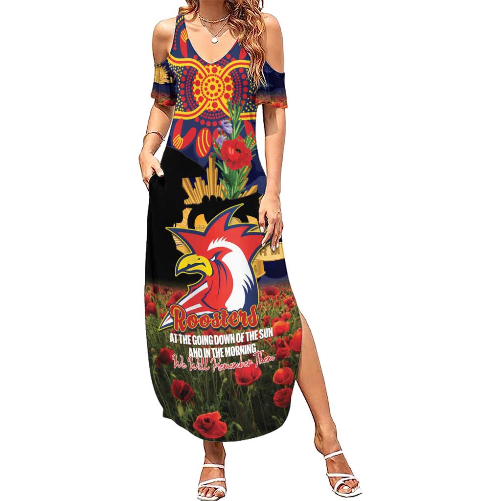 Personalised Roosters Rugby ANZAC Day Summer Maxi Dress Last Post Poppy We Will Remember Them