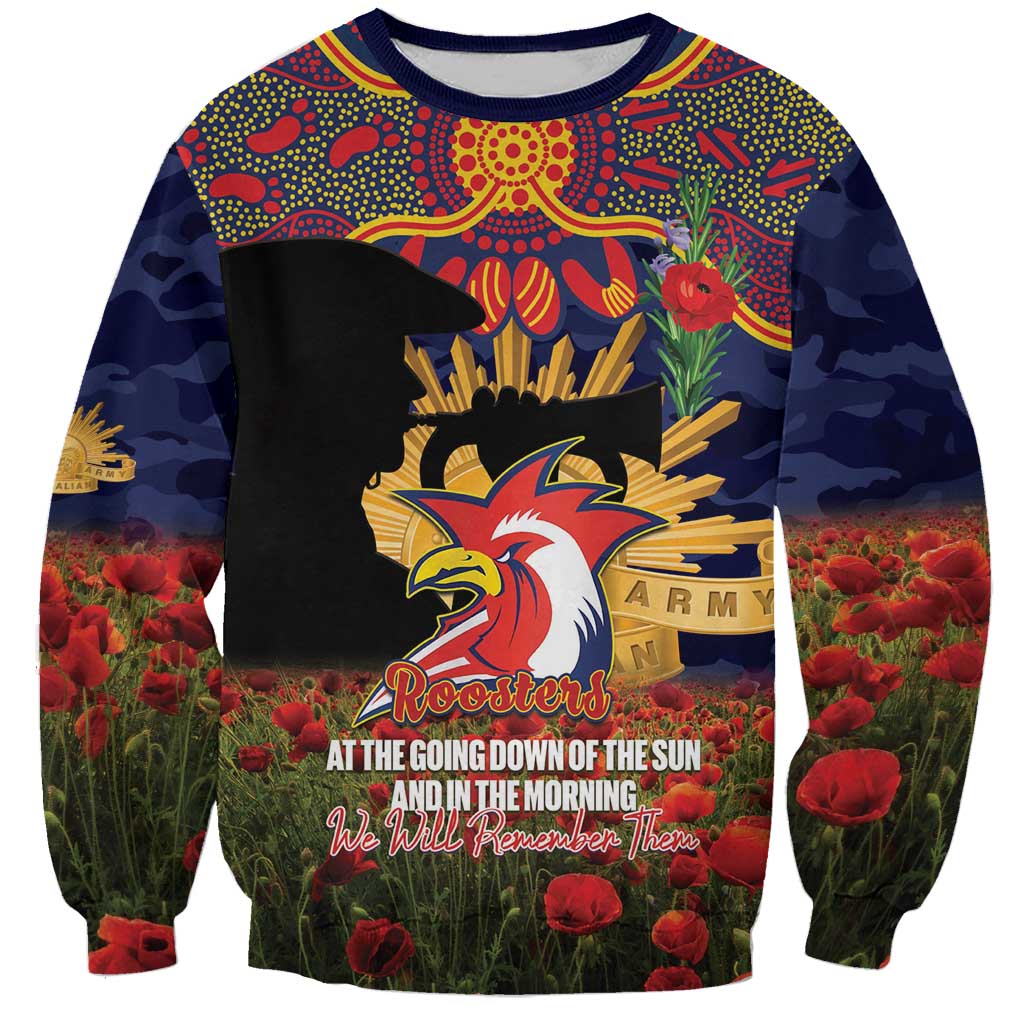 Personalised Roosters Rugby ANZAC Day Sweatshirt Last Post Poppy We Will Remember Them
