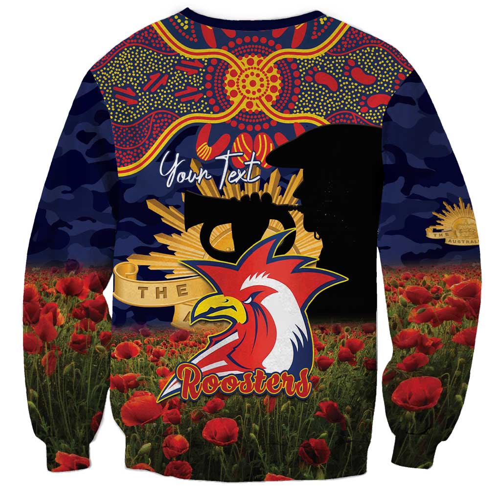 Personalised Roosters Rugby ANZAC Day Sweatshirt Last Post Poppy We Will Remember Them