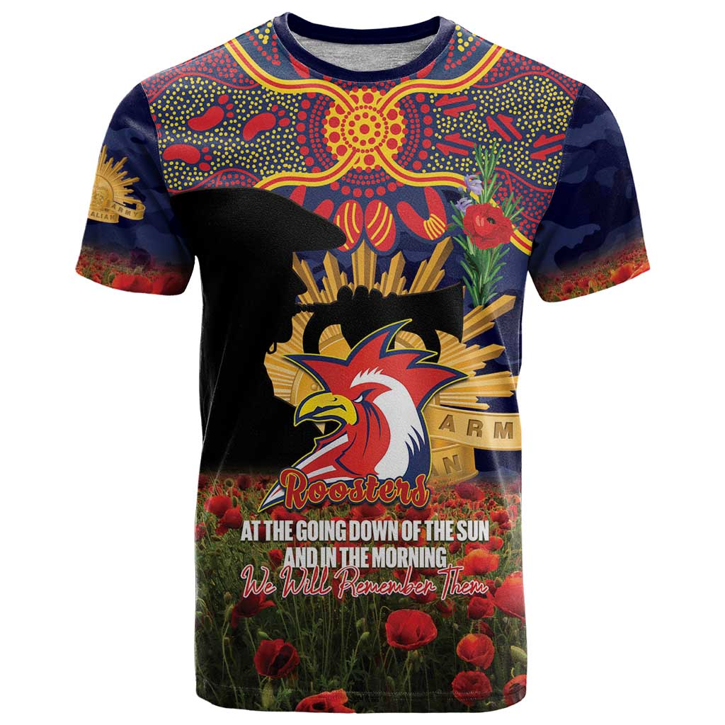 Personalised Roosters Rugby ANZAC Day T Shirt Last Post Poppy We Will Remember Them