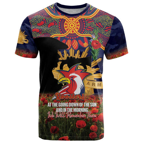 Personalised Roosters Rugby ANZAC Day T Shirt Last Post Poppy We Will Remember Them
