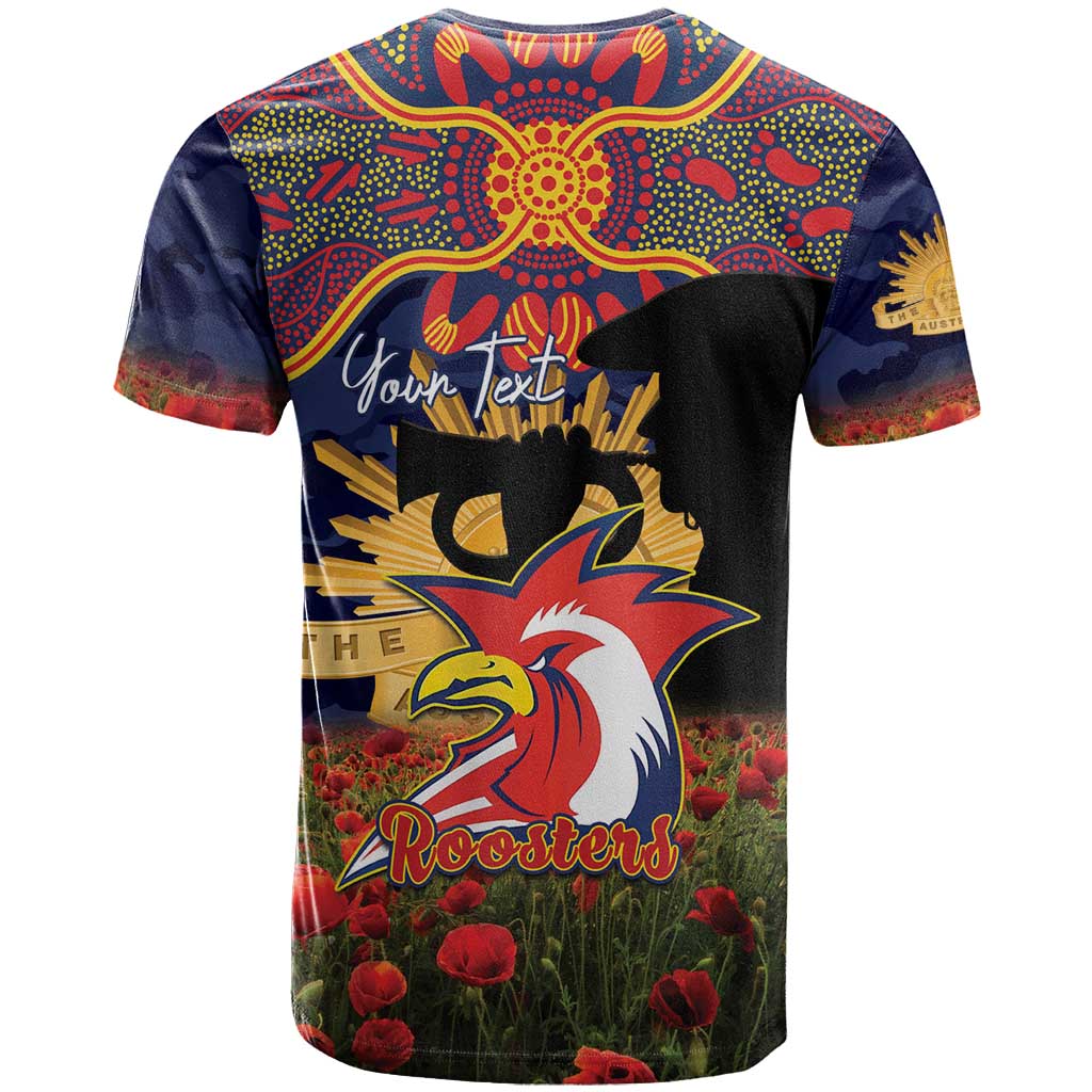 Personalised Roosters Rugby ANZAC Day T Shirt Last Post Poppy We Will Remember Them