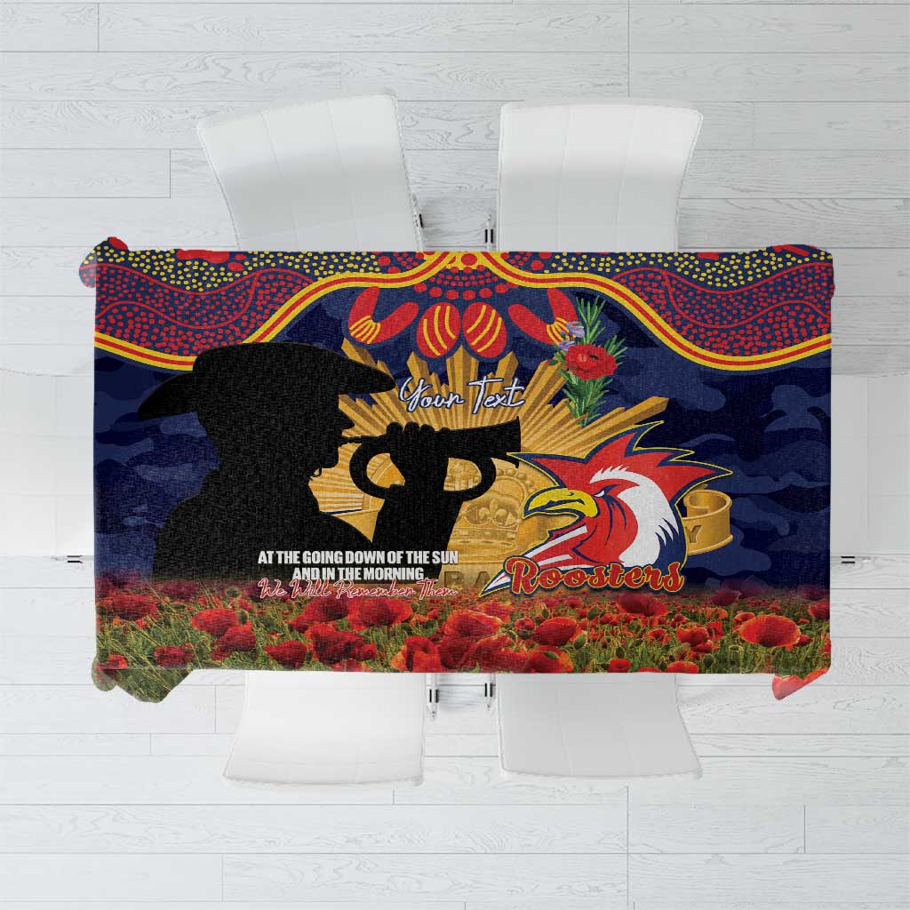 Personalised Roosters Rugby ANZAC Day Tablecloth Last Post Poppy We Will Remember Them