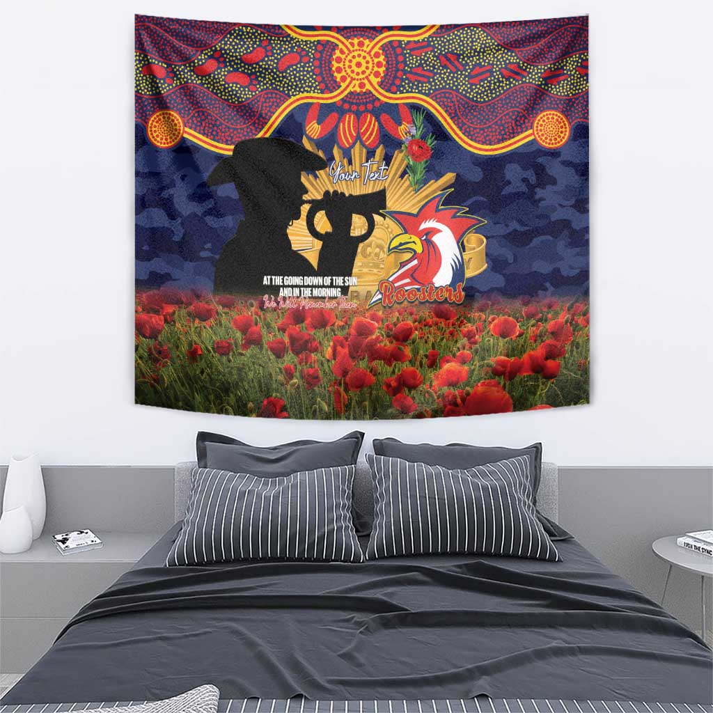 Personalised Roosters Rugby ANZAC Day Tapestry Last Post Poppy We Will Remember Them