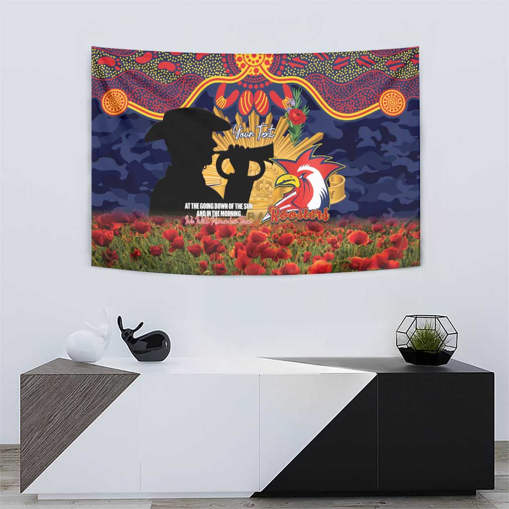 Personalised Roosters Rugby ANZAC Day Tapestry Last Post Poppy We Will Remember Them