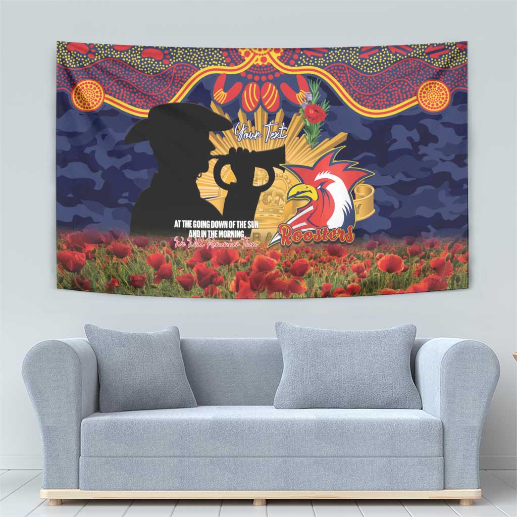 Personalised Roosters Rugby ANZAC Day Tapestry Last Post Poppy We Will Remember Them