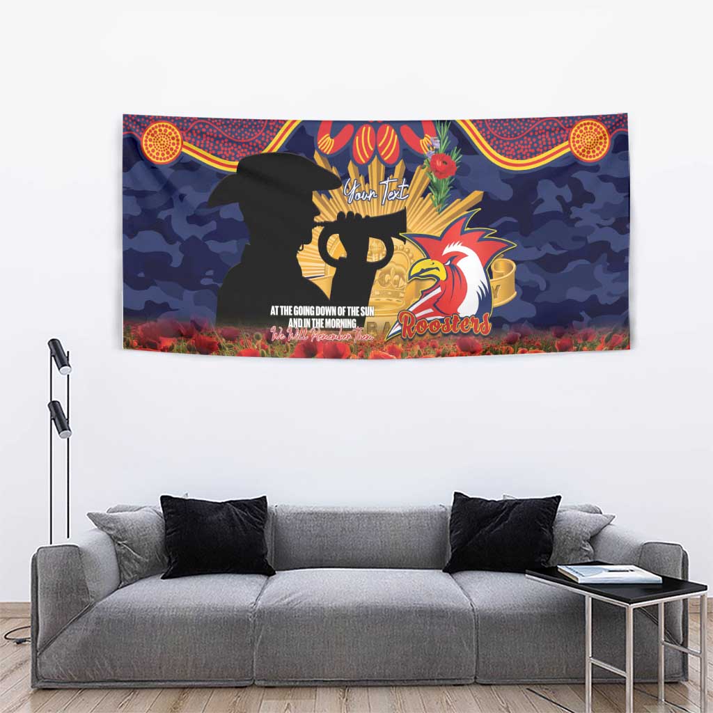 Personalised Roosters Rugby ANZAC Day Tapestry Last Post Poppy We Will Remember Them