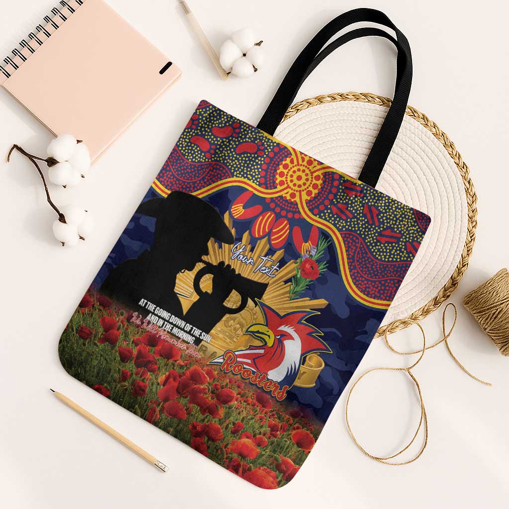 Personalised Roosters Rugby ANZAC Day Tote Bag Last Post Poppy We Will Remember Them