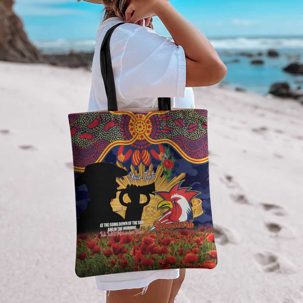 Personalised Roosters Rugby ANZAC Day Tote Bag Last Post Poppy We Will Remember Them