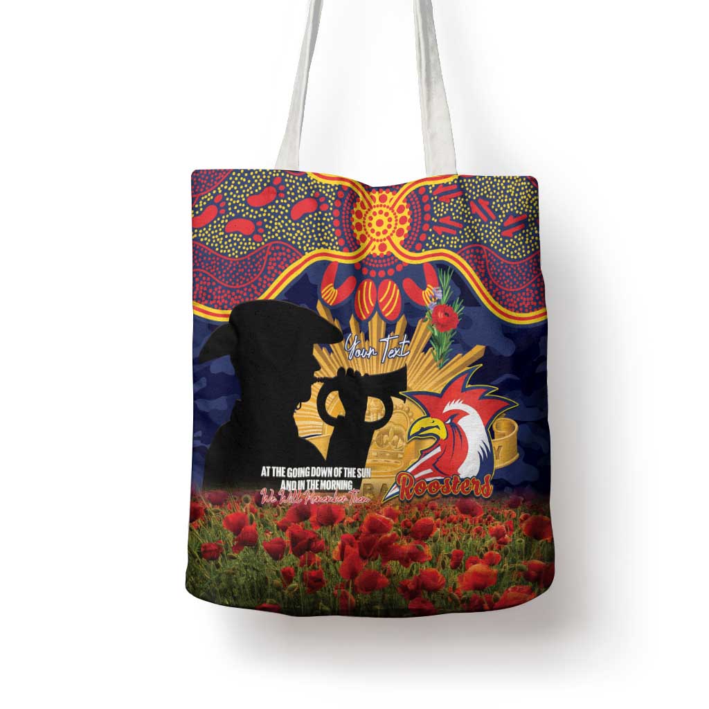 Personalised Roosters Rugby ANZAC Day Tote Bag Last Post Poppy We Will Remember Them