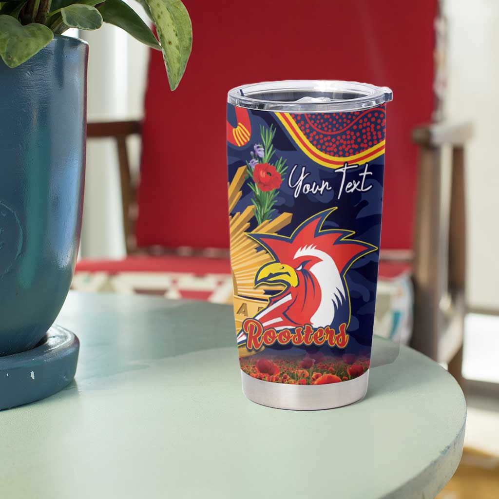 Personalised Roosters Rugby ANZAC Day Tumbler Cup Last Post Poppy We Will Remember Them