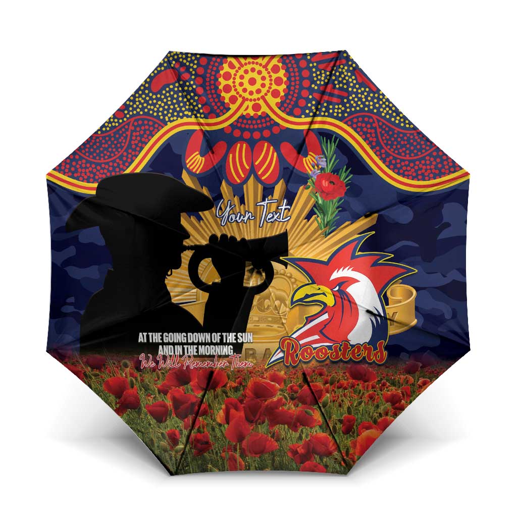 Personalised Roosters Rugby ANZAC Day Umbrella Last Post Poppy We Will Remember Them