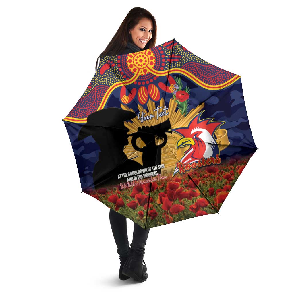 Personalised Roosters Rugby ANZAC Day Umbrella Last Post Poppy We Will Remember Them