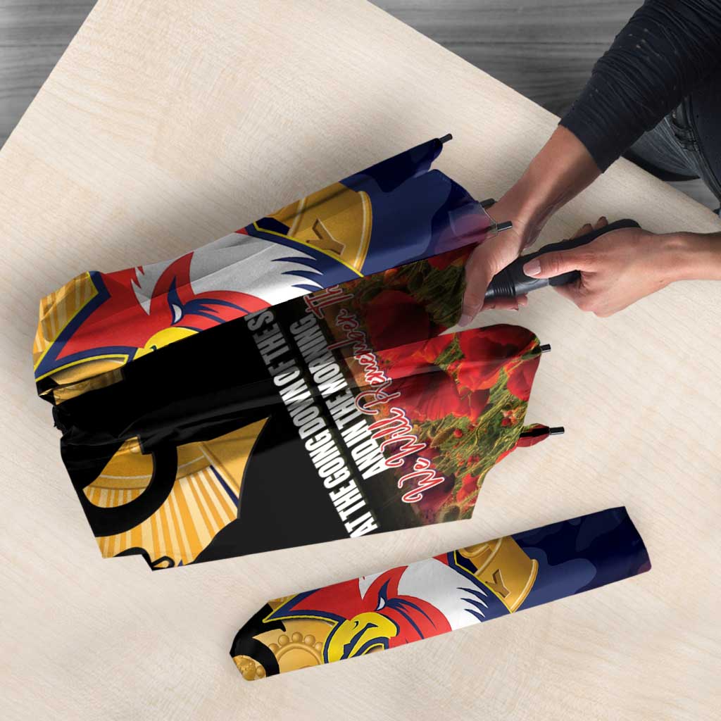 Personalised Roosters Rugby ANZAC Day Umbrella Last Post Poppy We Will Remember Them