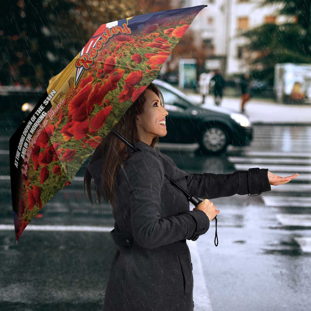 Personalised Roosters Rugby ANZAC Day Umbrella Last Post Poppy We Will Remember Them