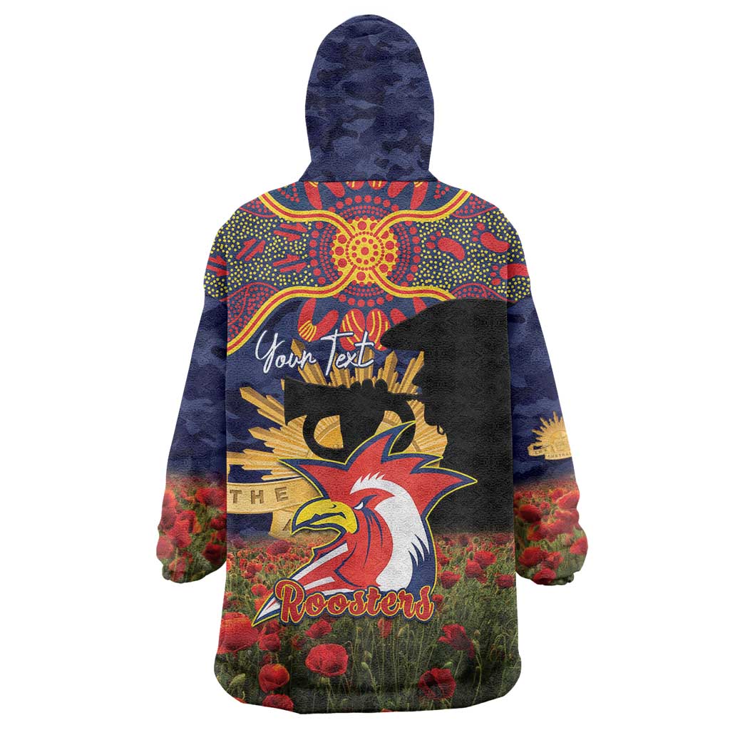 Personalised Roosters Rugby ANZAC Day Wearable Blanket Hoodie Last Post Poppy We Will Remember Them