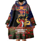 Personalised Roosters Rugby ANZAC Day Wearable Blanket Hoodie Last Post Poppy We Will Remember Them