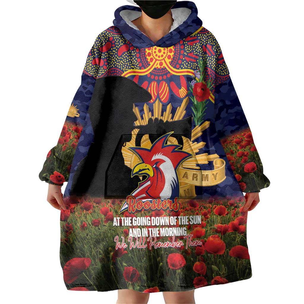 Personalised Roosters Rugby ANZAC Day Wearable Blanket Hoodie Last Post Poppy We Will Remember Them