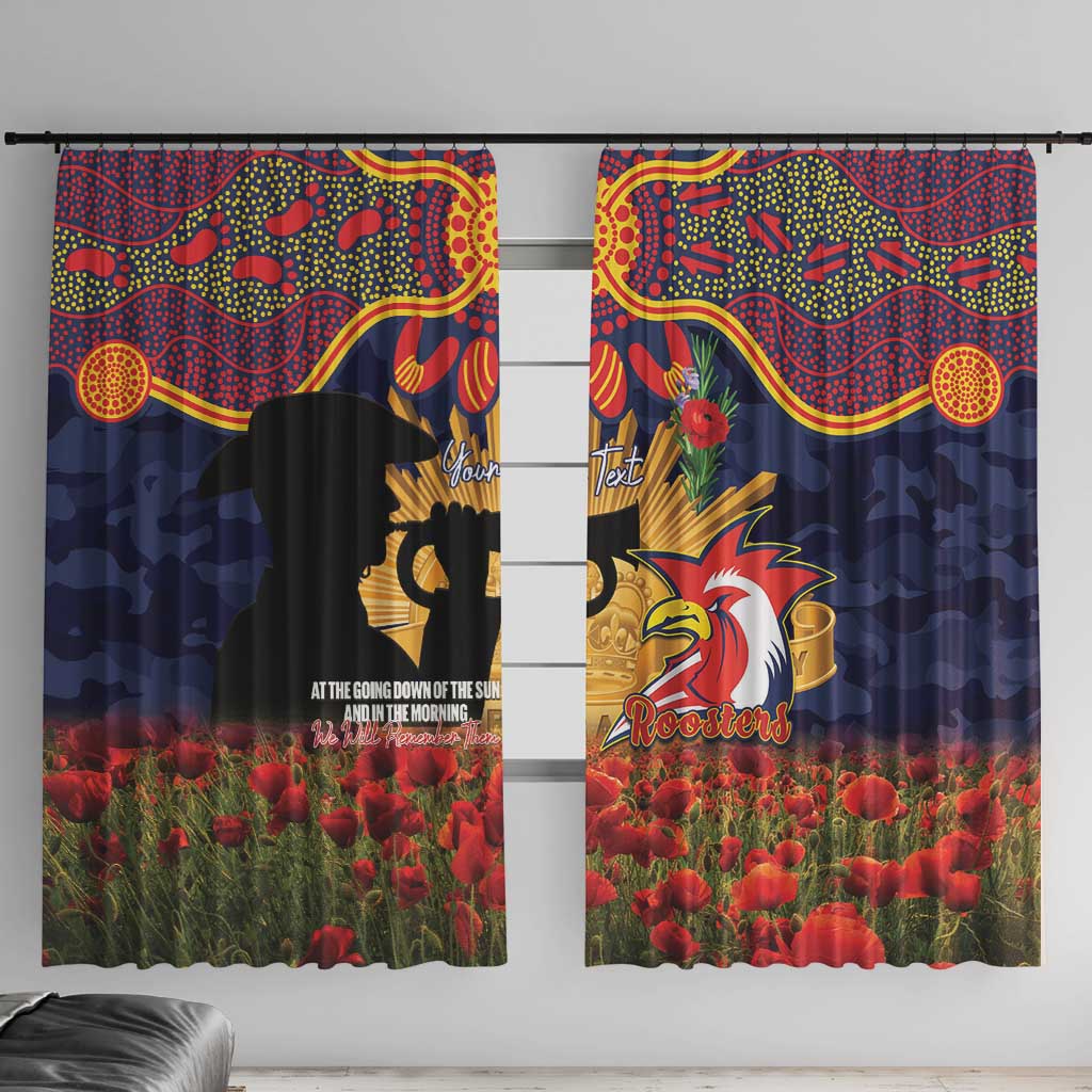 Personalised Roosters Rugby ANZAC Day Window Curtain Last Post Poppy We Will Remember Them