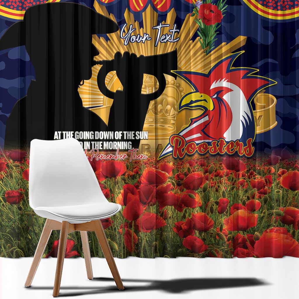 Personalised Roosters Rugby ANZAC Day Window Curtain Last Post Poppy We Will Remember Them