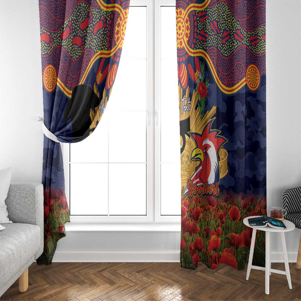 Personalised Roosters Rugby ANZAC Day Window Curtain Last Post Poppy We Will Remember Them