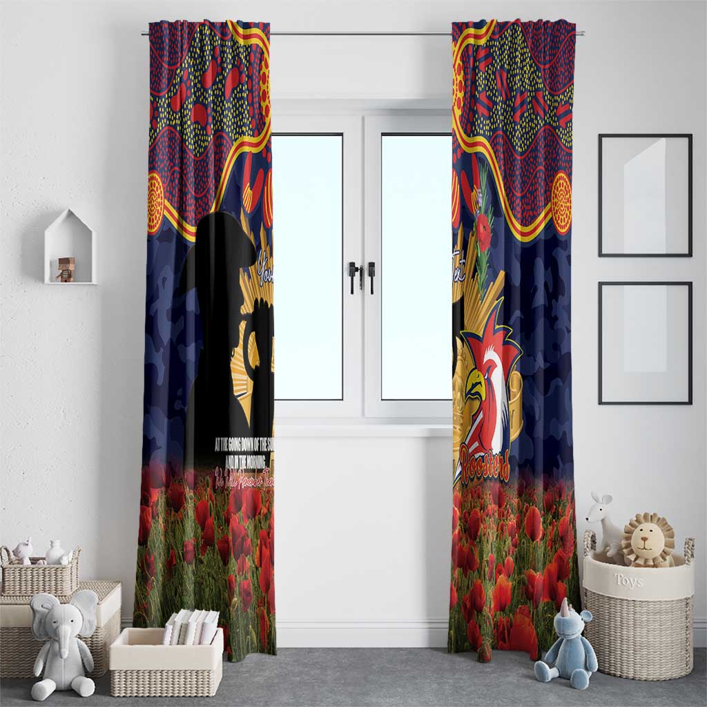 Personalised Roosters Rugby ANZAC Day Window Curtain Last Post Poppy We Will Remember Them