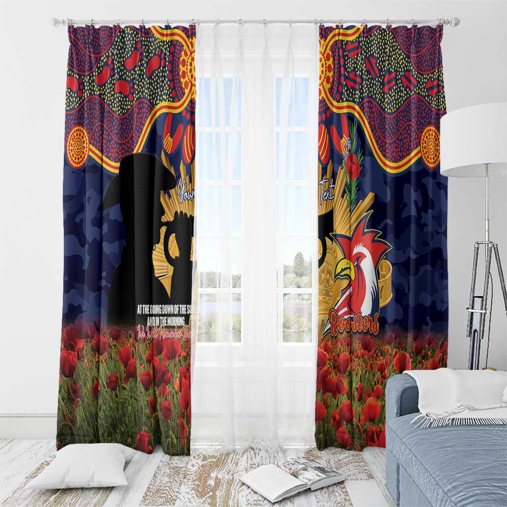 Personalised Roosters Rugby ANZAC Day Window Curtain Last Post Poppy We Will Remember Them
