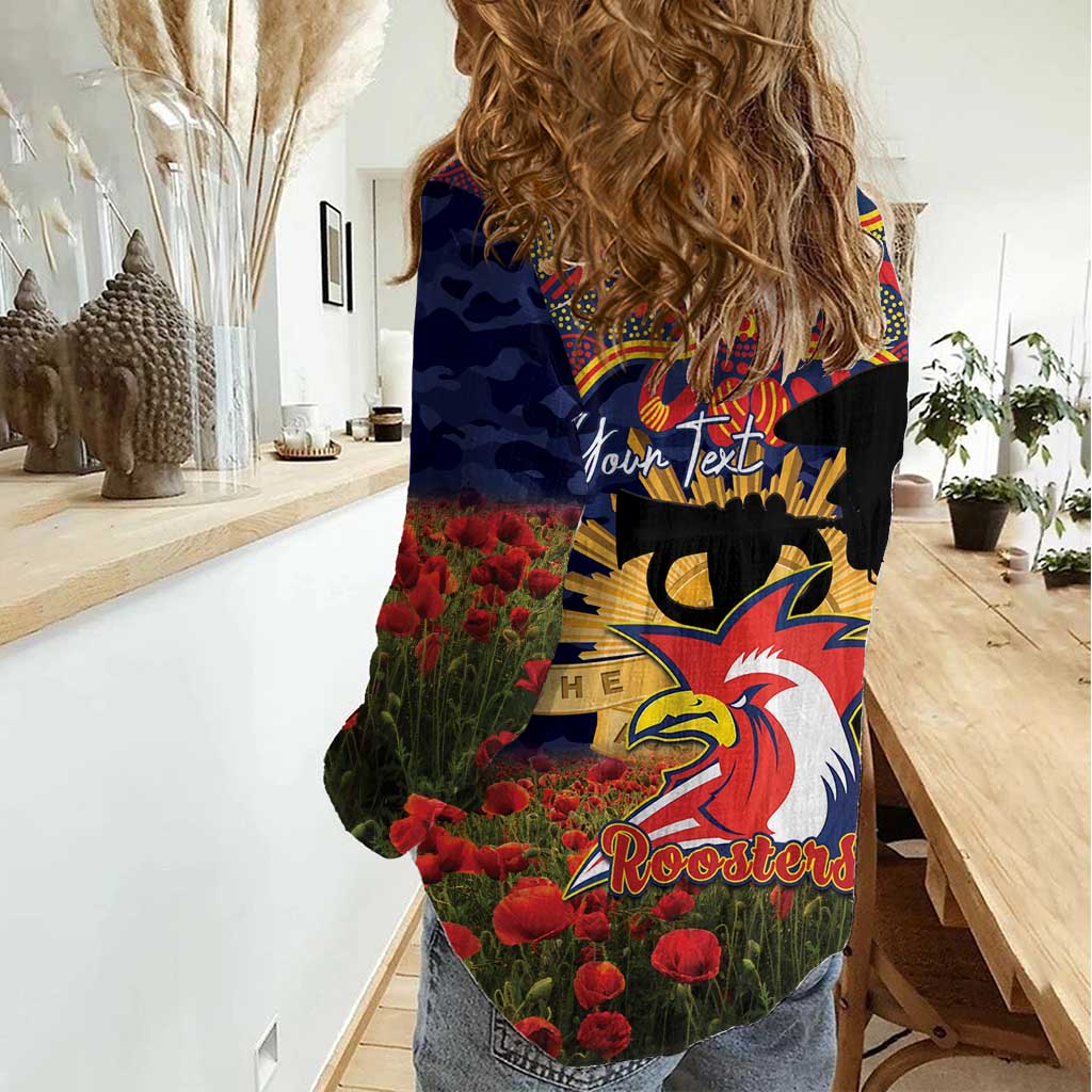 Personalised Roosters Rugby ANZAC Day Women Casual Shirt Last Post Poppy We Will Remember Them