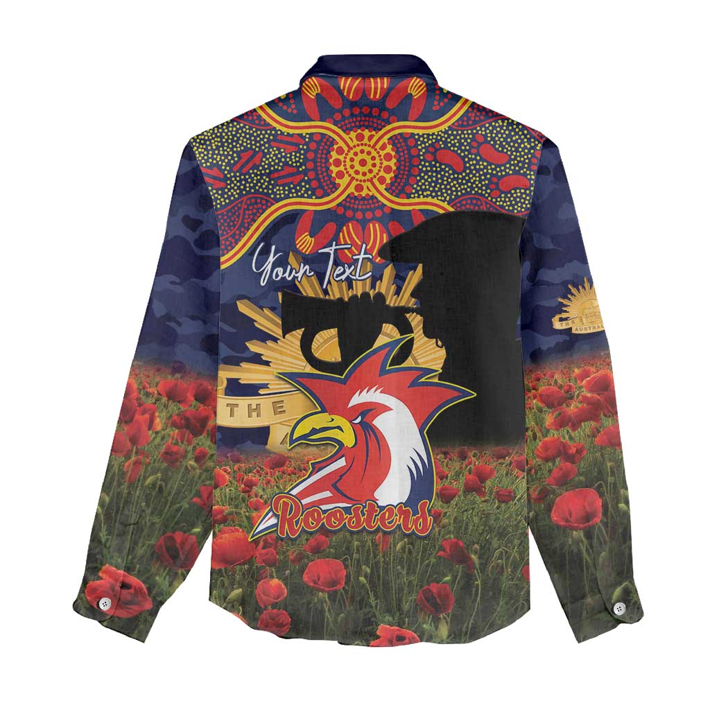 Personalised Roosters Rugby ANZAC Day Women Casual Shirt Last Post Poppy We Will Remember Them