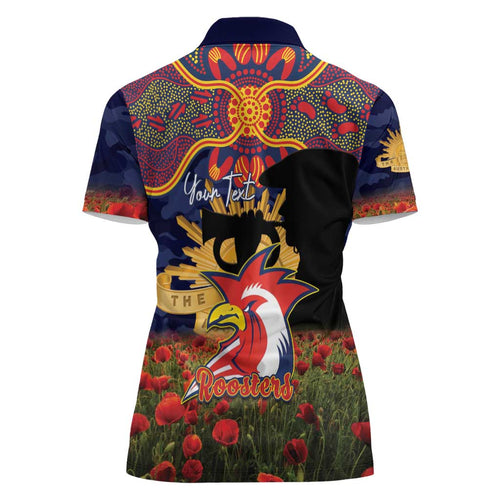 Personalised Roosters Rugby ANZAC Day Women Polo Shirt Last Post Poppy We Will Remember Them