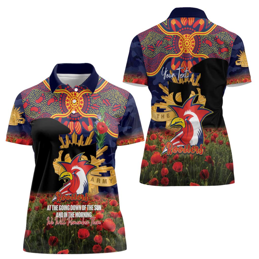 Personalised Roosters Rugby ANZAC Day Women Polo Shirt Last Post Poppy We Will Remember Them