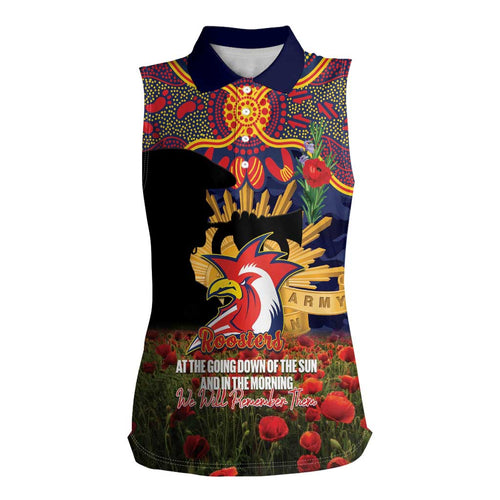 Personalised Roosters Rugby ANZAC Day Women Sleeveless Polo Shirt Last Post Poppy We Will Remember Them