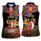 Personalised Roosters Rugby ANZAC Day Women Sleeveless Polo Shirt Last Post Poppy We Will Remember Them