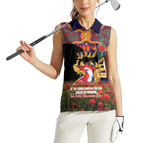 Personalised Roosters Rugby ANZAC Day Women Sleeveless Polo Shirt Last Post Poppy We Will Remember Them
