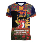Personalised Roosters Rugby ANZAC Day Women V-Neck T-Shirt Last Post Poppy We Will Remember Them