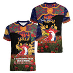 Personalised Roosters Rugby ANZAC Day Women V-Neck T-Shirt Last Post Poppy We Will Remember Them