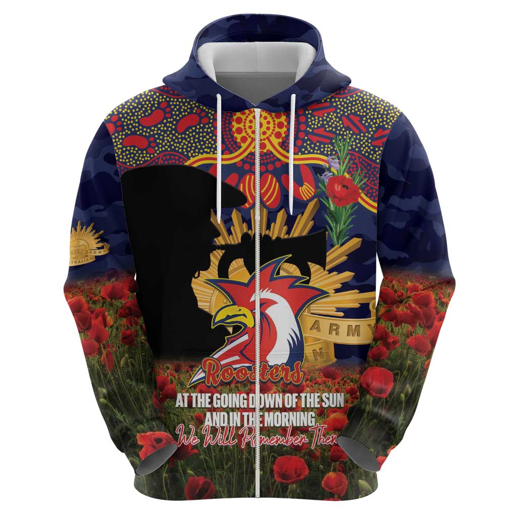 Personalised Roosters Rugby ANZAC Day Zip Hoodie Last Post Poppy We Will Remember Them