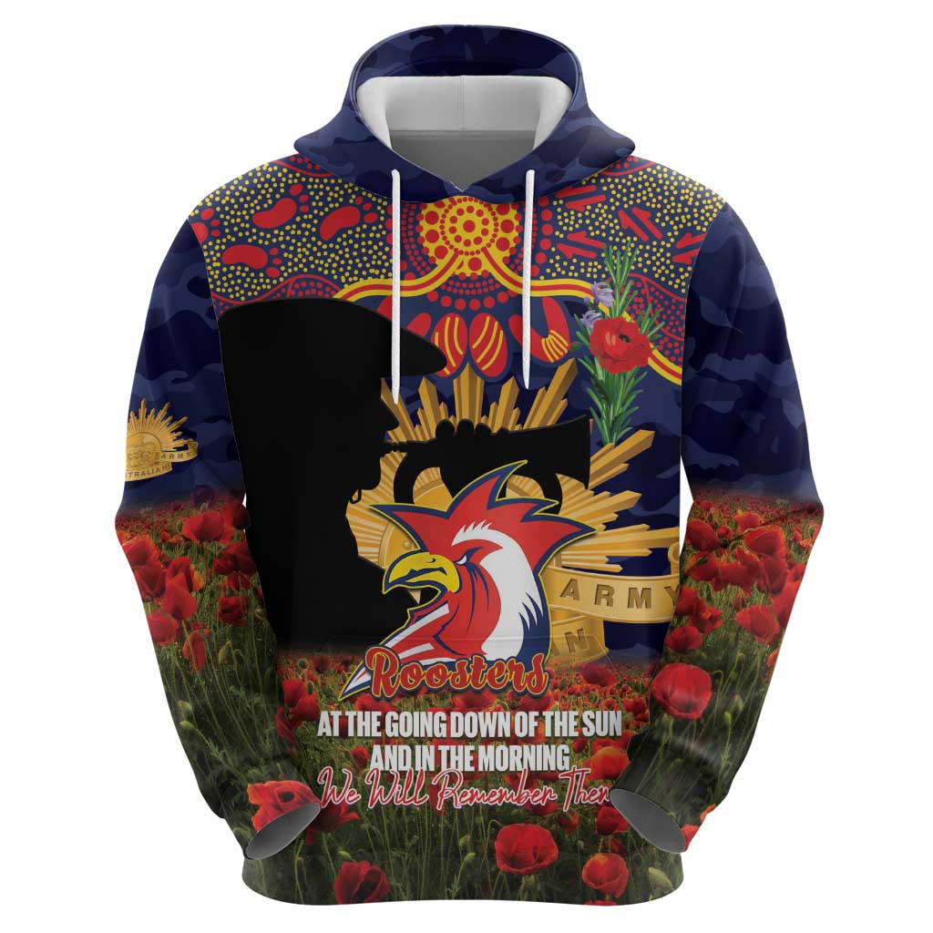 Personalised Roosters Rugby ANZAC Day Zip Hoodie Last Post Poppy We Will Remember Them
